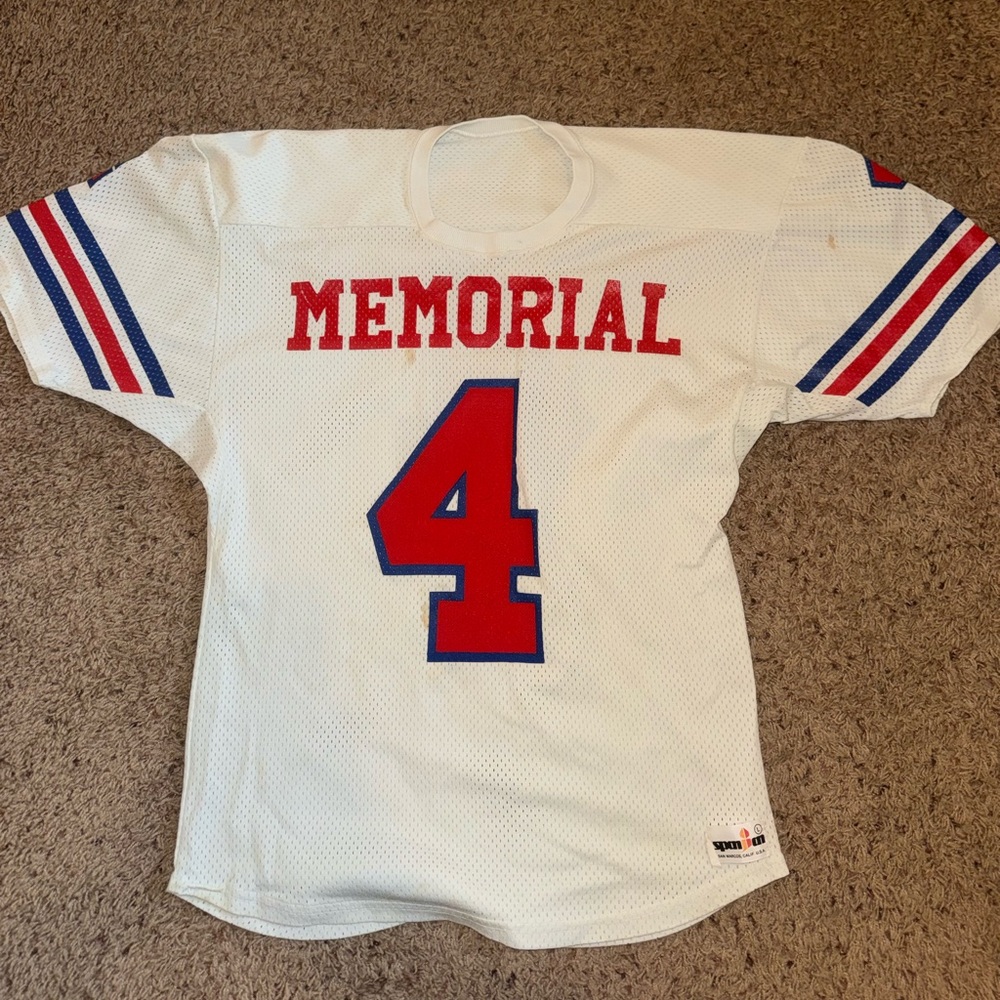 VINTAGE White Cream Color Memorial Football Jersey # 4 size Large